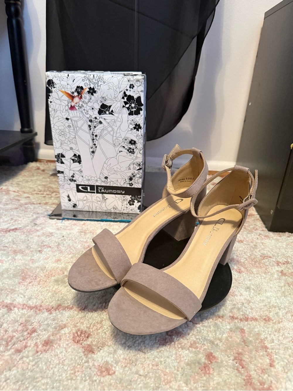 CL by Laundry Taupe Suede Block Heel Sandals with Ankle Strap